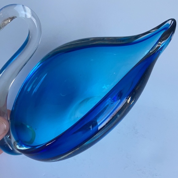 Blue art glass swan clear glass neck and head candy trinket dish Duncan Miller? - Picture 6 of 15